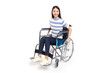 Beautiful young asian women with happy smiling in a wheelchair on white background, healthcare concept, accident, insurance, life insurance, wellness, hospital.