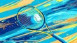 high quality tennis themed abstract illustration with tennis ball and tennis racket