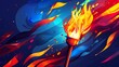 Olympic torch in colorful and dynamic shapes, background of sports competitions