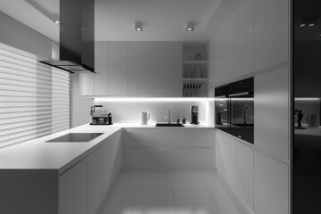 modern kitchen interior with white kitchen