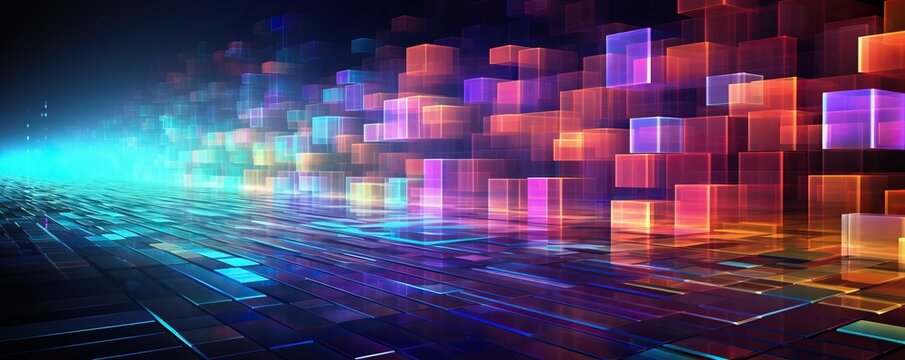 Hightech abstract image with flowing digital matrix and vibrant light effects, showcasing the artistic side of cyber technology
