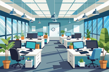 Poster - A simple and elegant office room featuring a desk and chair for work or study, elegant office interior, Modern office workspace with desk and plants Ai generated