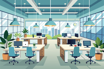 Poster - A simple and elegant office room featuring a desk and chair for work or study, elegant office interior, Modern office workspace with desk and plants Ai generated