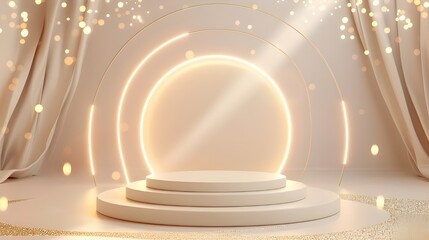 Wall Mural - Product display podium with golden curve line element and decoration with  glitter light effect luxury background.