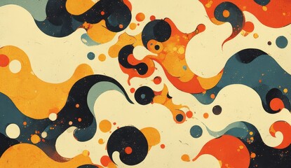 Wall Mural - Abstract swirls in retro colors, creating an otherworldly atmosphere with a psychedelic vibe. The design incorporates vintage tones and has a groovy feel that adds to its visual appeal. 