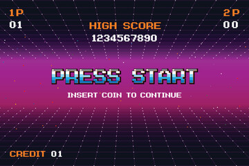 Wall Mural - press start insert a coin to continue .pixel art .8 bit game. retro game. for game assets .retro fut