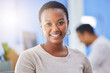 © peopleimages.com - African woman, portrait and creative office for design, startup and affirmative action. Happy designer, employee and small business for smile, workplace and worker growth with proud confidence