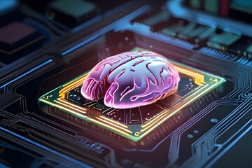 Poster - A modern technology chip, looking  like mind