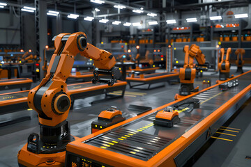 Wall Mural - Futuristic Robotics Manufacturing Factory - Innovative High-Tech Industrial Production