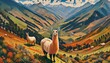 Lamas in einer malerischen Landschaft, Abstrakter gemalener Hintergrund, Brush Effekt, Hintergrund, Wallpaper