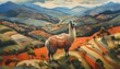 Lamas in einer malerischen Landschaft, Abstrakter gemalener Hintergrund, Brush Effekt, Hintergrund, Wallpaper