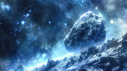 Wall Mural - in the vast expanse of space a colossal asteroid looms near our home planet earth this massive space