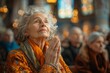 © Larisa AI - Senior woman with hopeful expression praying in a church