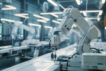 Wall Mural - Futuristic Robotics Manufacturing Factory - Innovative High-Tech Industrial Production