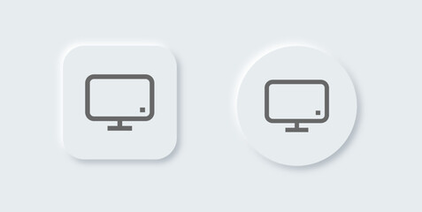 Poster - Desktop monitor line icon in neomorphic design style. Computer signs vector illustration.