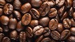 Detailed close-up of glossy roasted coffee beans, arranged neatly on a clean, isolated background for advertising purposes