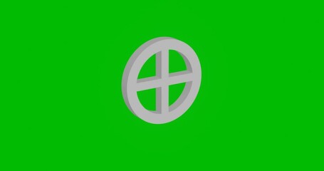 Poster - Animation of rotation of a white astrological earth symbol with shadow. Simple and complex rotation. Seamless looped 4k animation on green chroma key background