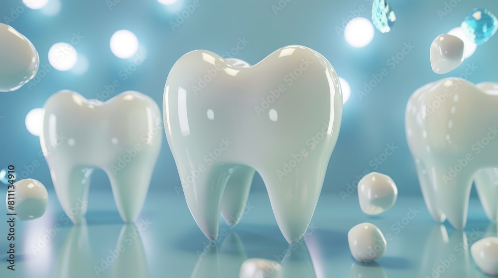 Teeth protected by a durable fluoride coating, depicting the shields ...