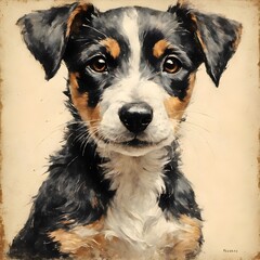 Canvas Print - AI generated illustration of a painting of a black and tan dog