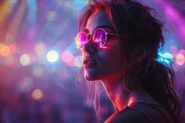 Poster - A vibrant club scene captured with a woman in the foreground who's partially obscured, highlighting nightlife energy and human connection
