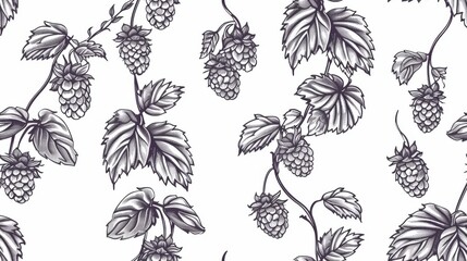 Wall Mural - Seamless pattern with hand drawing hop on white background