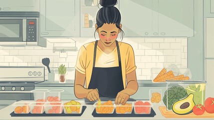 Young woman preparing healthy meal in kitchen