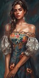 Fototapeta  - beautiful digital painting of a pretty young woman