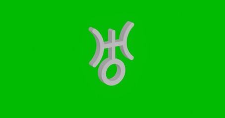Poster - Animation of rotation of a white astrological uranus symbol with shadow. Simple and complex rotation. Seamless looped 4k animation on green chroma key background