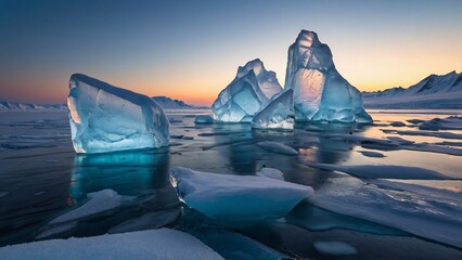 Wall Mural - Icebergs from nearby glacier float in ice lagoon on its way to the sea, Iceland, Polar Regions