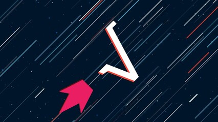 Poster - Square root symbol flies through the universe on a jet propulsion. The symbol in the center is shaking due to high speed. Seamless looped 4k animation on dark blue background with stars