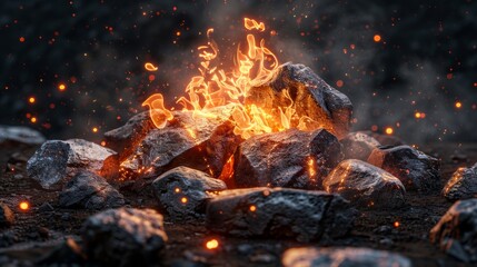 Wall Mural - 3D realistic image of a campfire, clean lighting, isolated on background