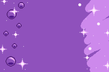 Poster - Pixel Art Style Purple Background Template with Flowing Bubbles and Hand drawn Marker
