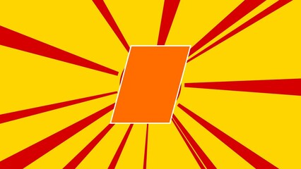 Poster - Parallelogram symbol on the background of animation from moving rays of the sun. Large orange symbol increases slightly. Seamless looped 4k animation on yellow background