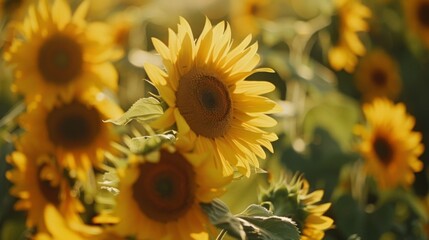 Poster - A close-up of sunflowers swaying in the breeze, their vibrant petals and rich centers capturing the essence of natural beauty