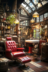 Wall Mural - Barber Shop Interior: barbershop interior with traditional armchair.