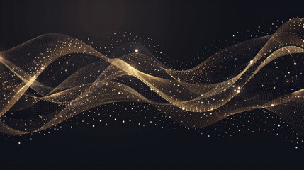 Poster - Abstract Golden Wave. Shiny gold line design element with sparkling effect on dark background