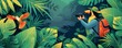 Bold icon showing a birdwatcher observing exotic birds in a tropical rainforest, capturing naturefocused adventures