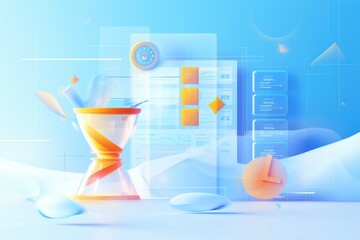 Poster - A clock and hourglass displayed on a table. Suitable for time management concepts