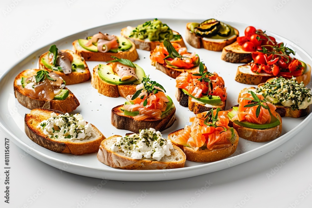 Miniature Toasts with Creamy Avocado and Smoked Salmon Stock Photo ...