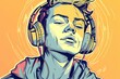 © Ева Поликарпова - A man wearing headphones and listening to music. Perfect for music and technology concepts
