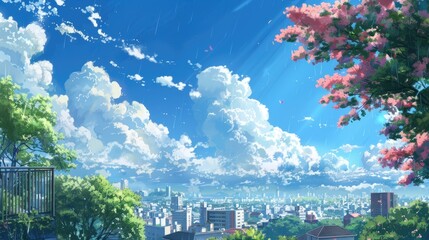 Poster - During the rainy season the clear blue sky adorned with fluffy white clouds appeared vibrant and the breeze felt refreshing