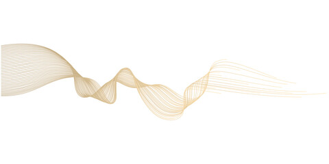 Abstract vector wavy lines flowing smooth curve gold gradient color on transparent background in concept of luxury, technology, science, music, modern.