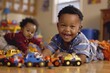 © AIGen - Day Care. African American Children Bonding and Playing Happily in the Playroom