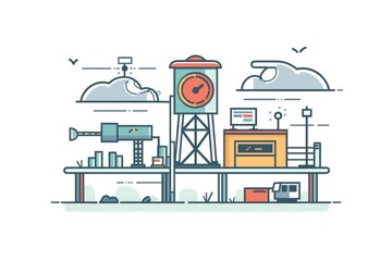 Poster - A building with a clock on top, suitable for various uses