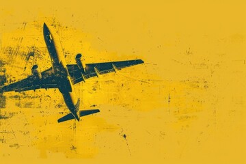 A commercial airplane flying in a bright yellow sky. Suitable for travel and transportation concepts