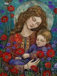 Mother and her child illustration with flowers and warm feelings on mother's day or women's day celebration