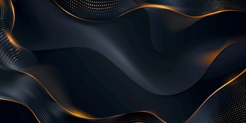 Wall Mural - A black and gold background with a wave pattern. The background is dark and the gold color is used to create a sense of luxury and elegance