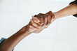 © peopleimages.com - Business people, handshake and agreement deal or support with solidarity, commitment or unity. Trust, below and partnership respect with white background or corporate growth, help or community