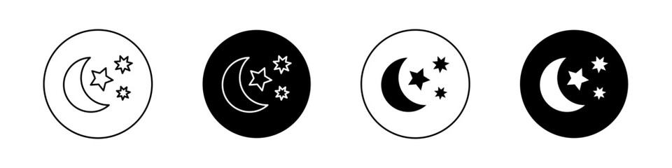 Wall Mural - Moon stars icon set. night moon with stars vector symbol. half ramadan moon sign in black filled and outlined style.