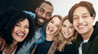 © peopleimages.com - Happy people, portrait and diversity with selfie for picture, photography or memory together at office. Creative group of friendly employees with smile in team building moment or startup at workplace